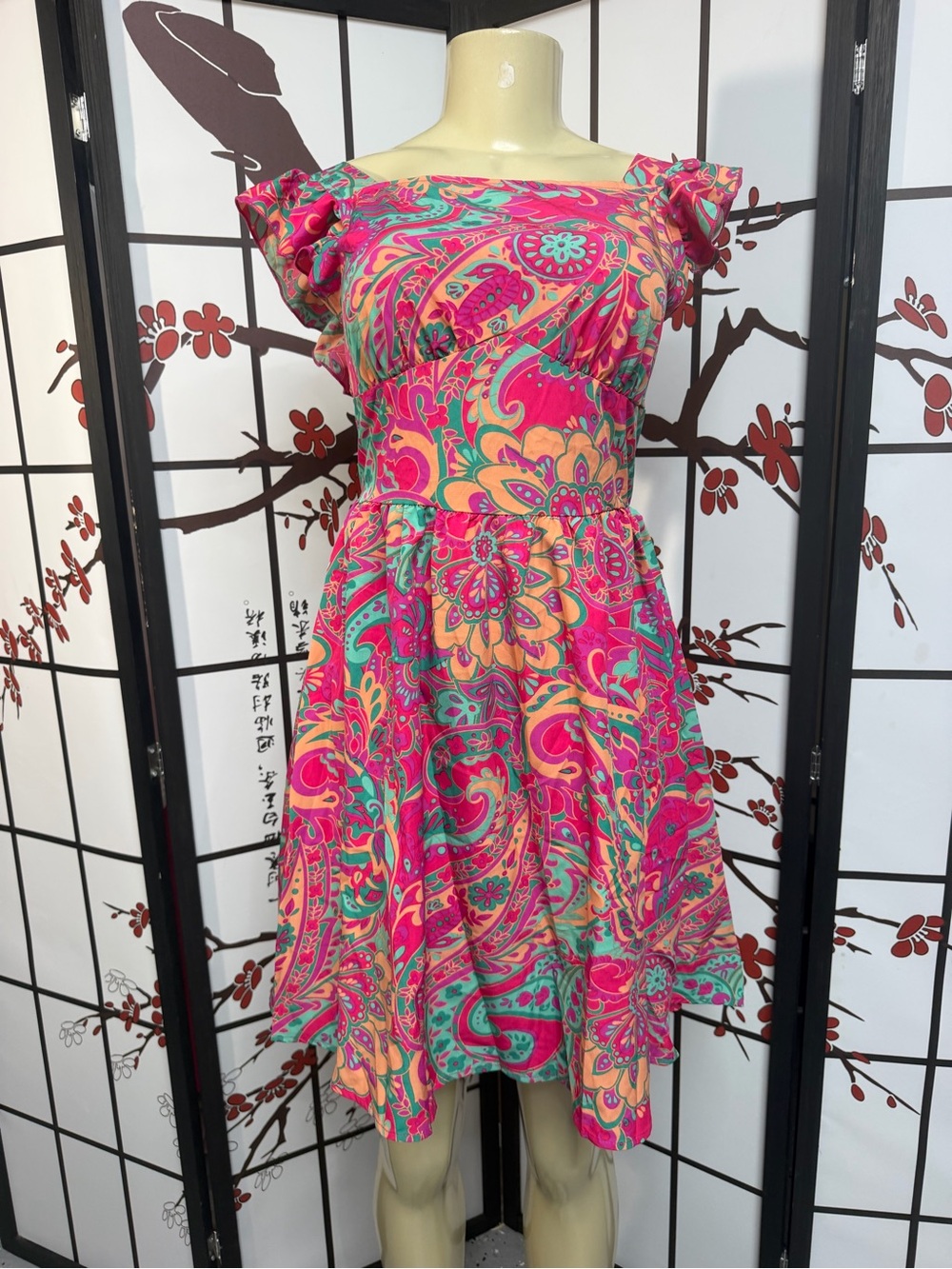 Floral Paisley Pink Fit-and-Flare Mini Dress